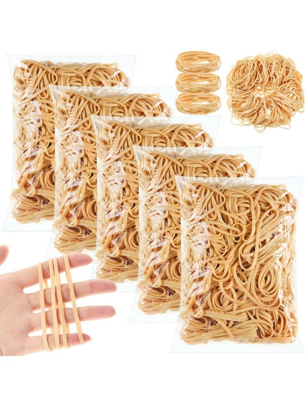 Bulk 5 lb Soft Beige Rubber Bands - Strong Elastic for Office, Crafts